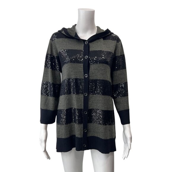 Alice + Olivia Green Black Sequin Button Cardigan Wool Sweater size Medium - Picture 1 of 8